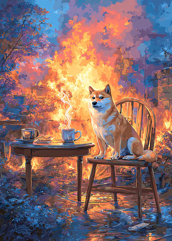 Doge Sitting Calmly Amidst Fire this Fine meme