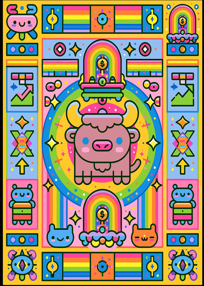 Colorful Kawaii Bull Financial Art