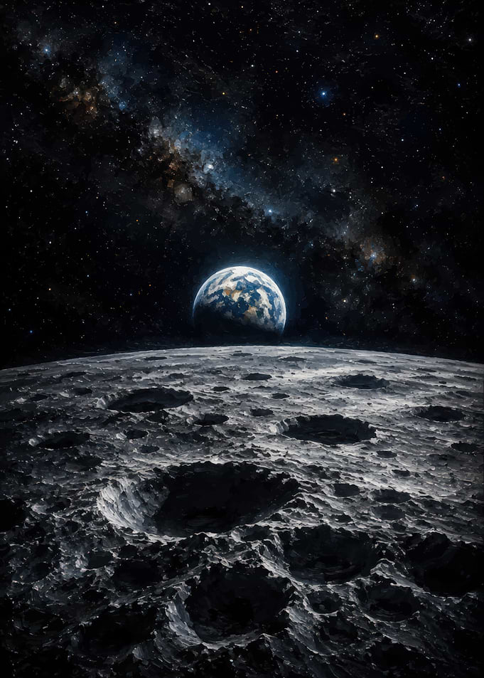 Earth Rising Over Moon Surface