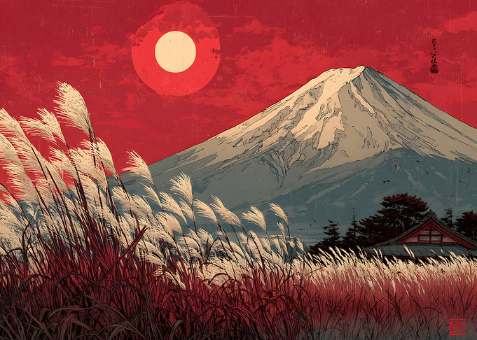 Mount Fuji Under Red Sky