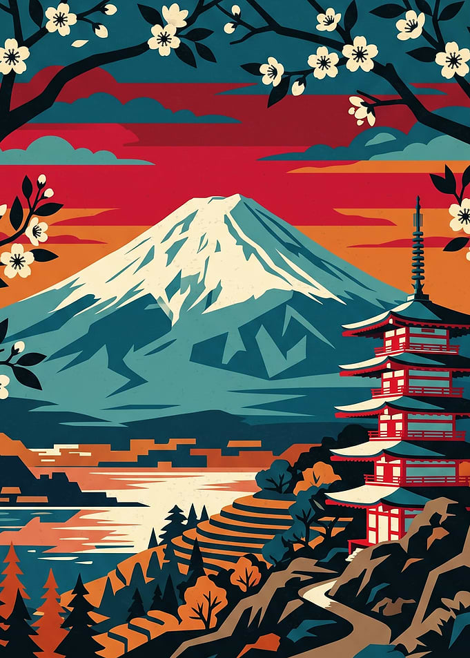 Mount Fuji and Pagoda Landscape