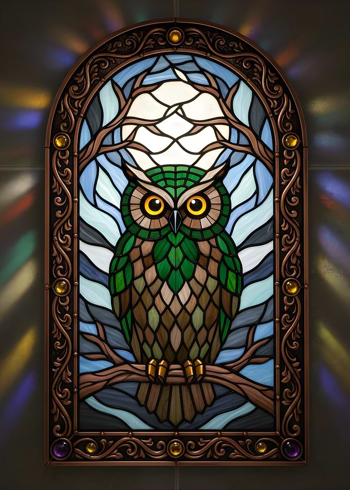 Stained Glass Owl Window Art