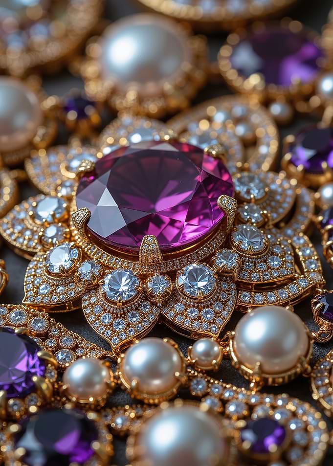 Ornate Gold Jewelry with Purple Gemstones