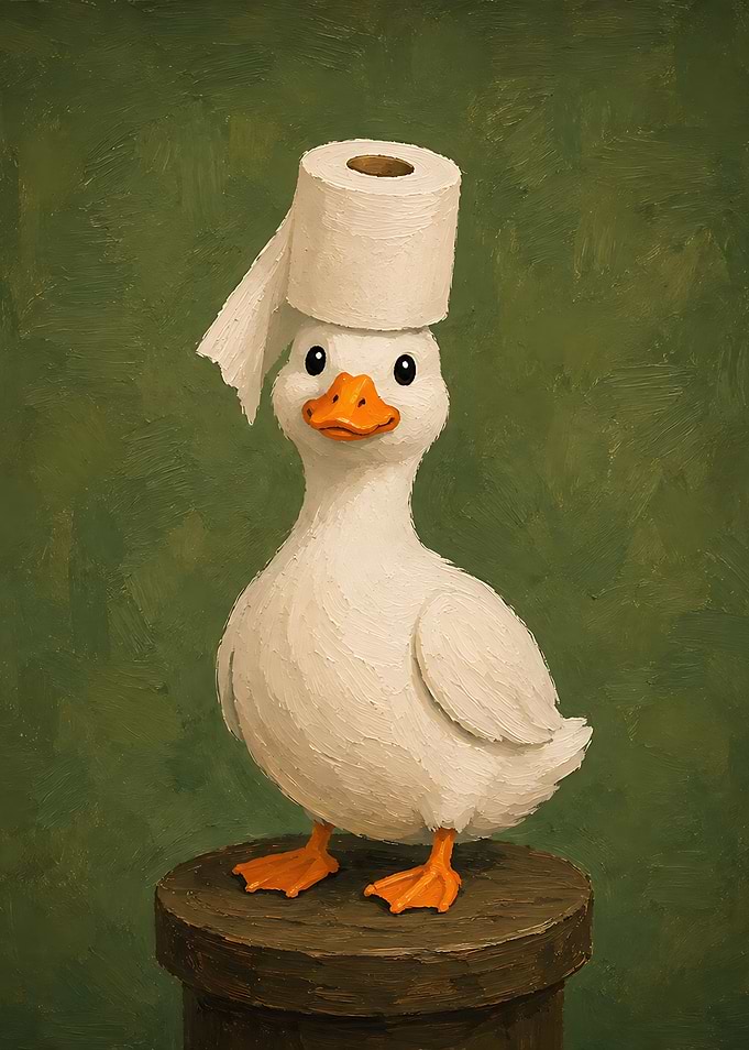 Duck Wearing Toilet Paper Hat