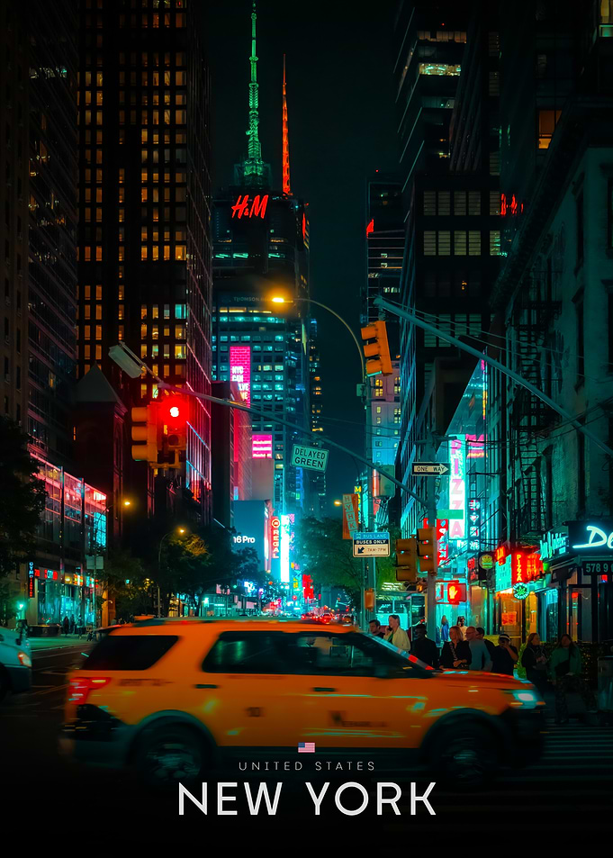 New York City Night Street Scene