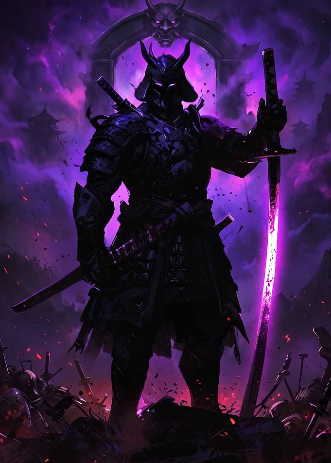 Dark Samurai with Glowing Purple Katana