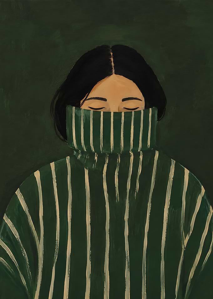 Woman in Striped Green Turtleneck