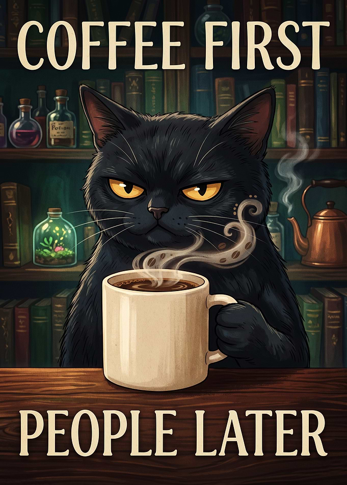 Coffee First People Later Cat Poster