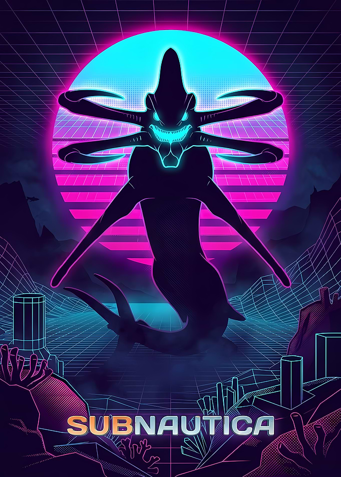 Subnautica Reaper Leviathan Synthwave Poster