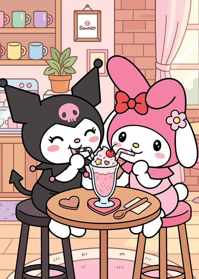 Kuromi and My Melody Sharing Milkshake
