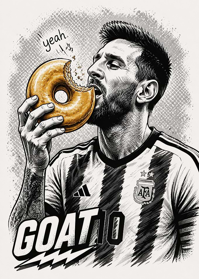 Lionel Messi Eating a Donut Illustration
