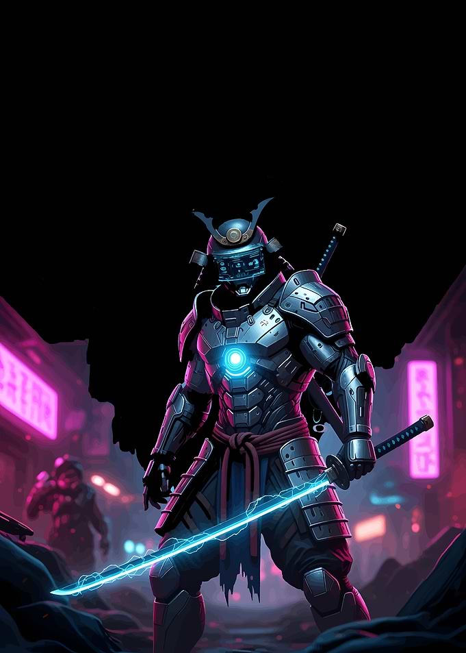 Cyberpunk Samurai Warrior with Glowing Katana