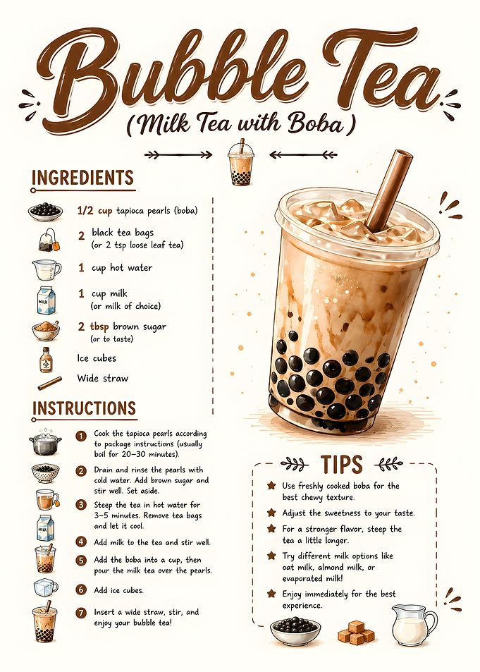 Bubble Tea Recipe Infographic Poster
