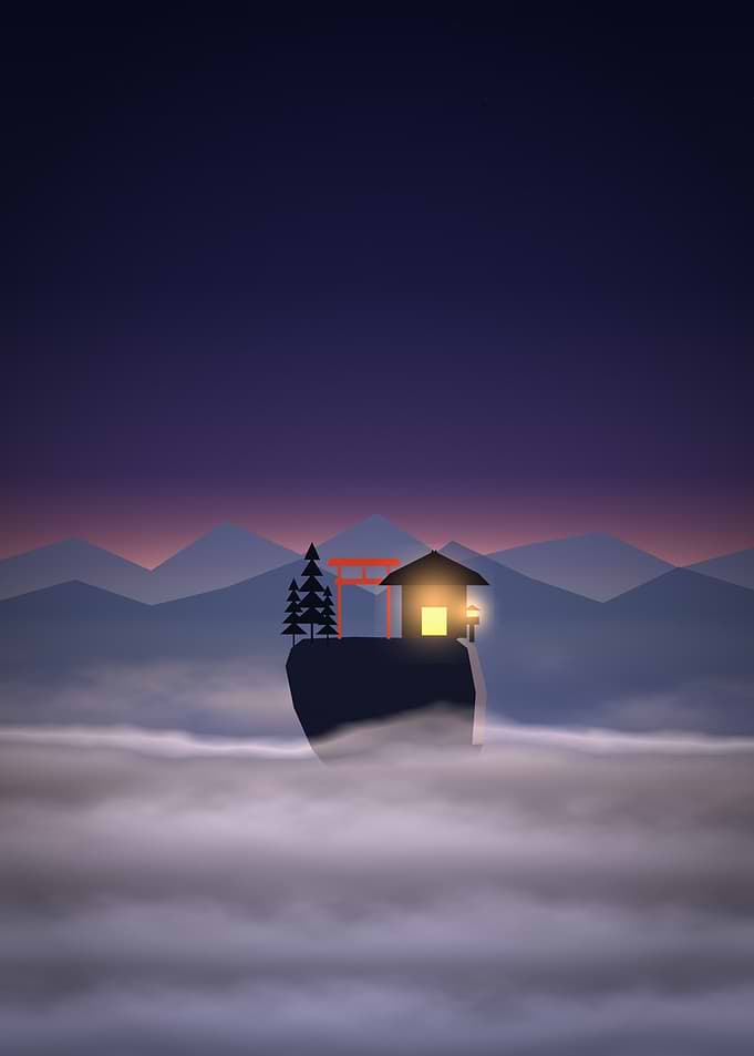 Hilltop Shrine - Japanese Torii Above a Sea of Clouds at Dusk
