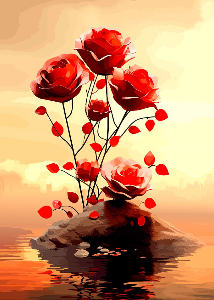 Red Roses on a Floating Rock