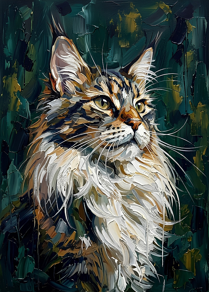 Impressionist Oil Painting of Maine Coon