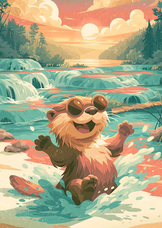 Happy Otter Wearing Sunglasses in River