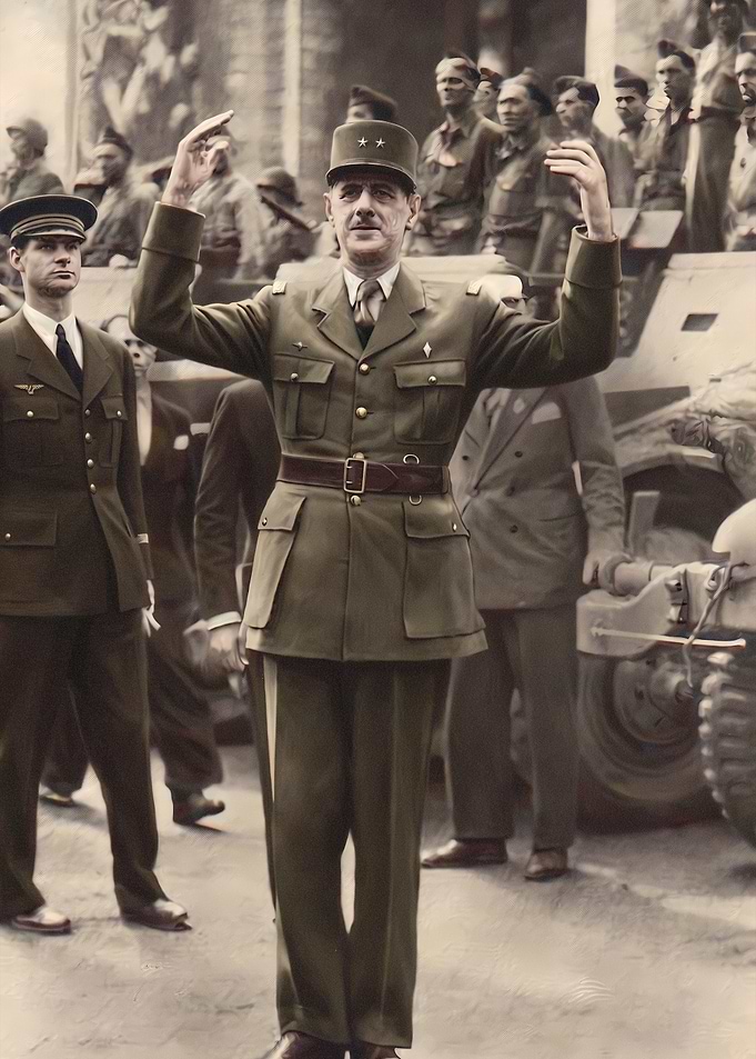 Charles de Gaulle Waving to Crowd