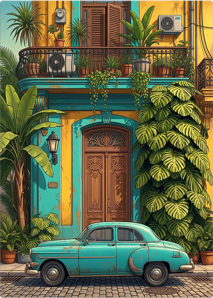 Vintage Turquoise Car in Havana