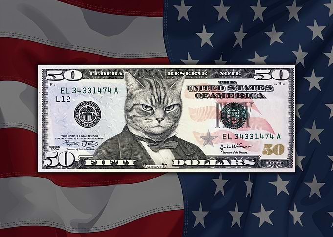 Cat on Fifty Dollar Bill