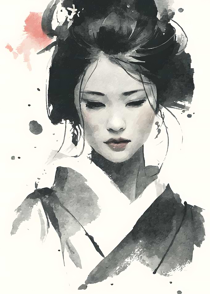 Watercolor Portrait of a Geisha