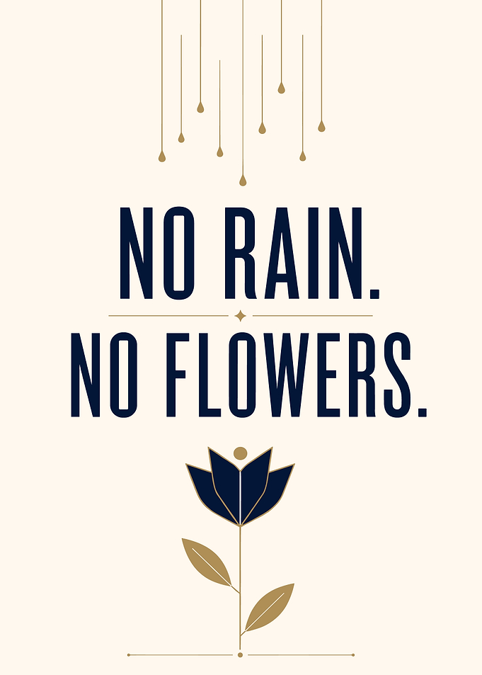 No Rain No Flowers Inspiring Mindset Poster
