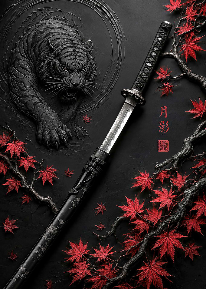 Katana with Tiger and Maple Leaves