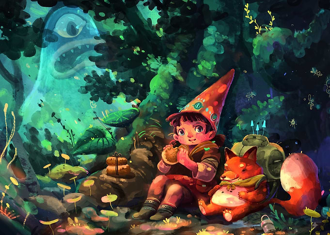 Girl and Fox in Enchanted Forest