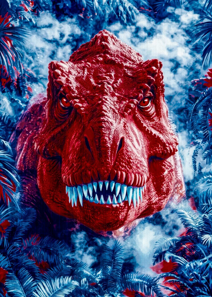 Red T-Rex in Blue Jungle