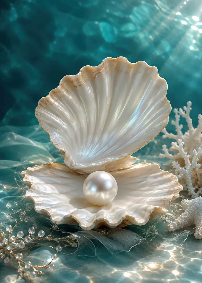 Luminous Pearl in Open Seashell