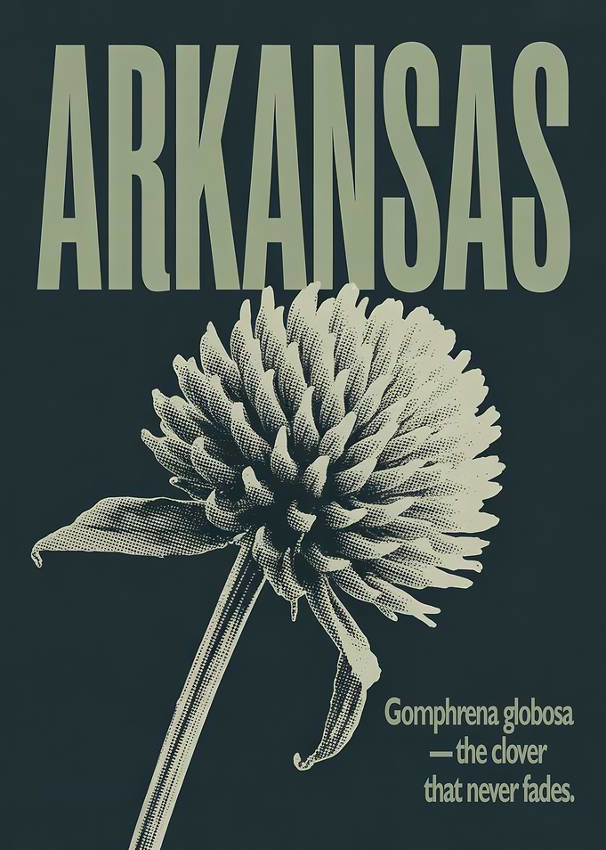 Arkansas Gomphrena Globosa Botanical Poster