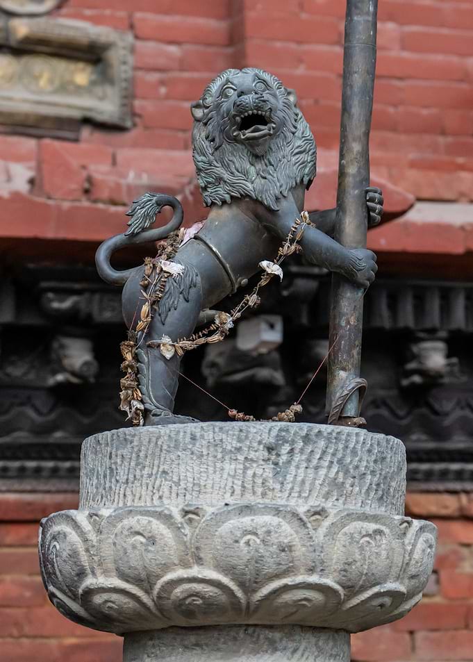 Bronze Lion Statue on Lotus Pedestal