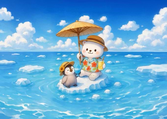 Cute Polar Bear and Penguin Vacation