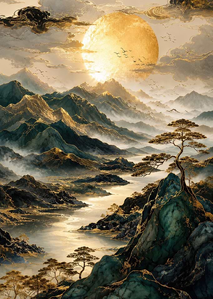 Golden Sun Over Misty Mountains