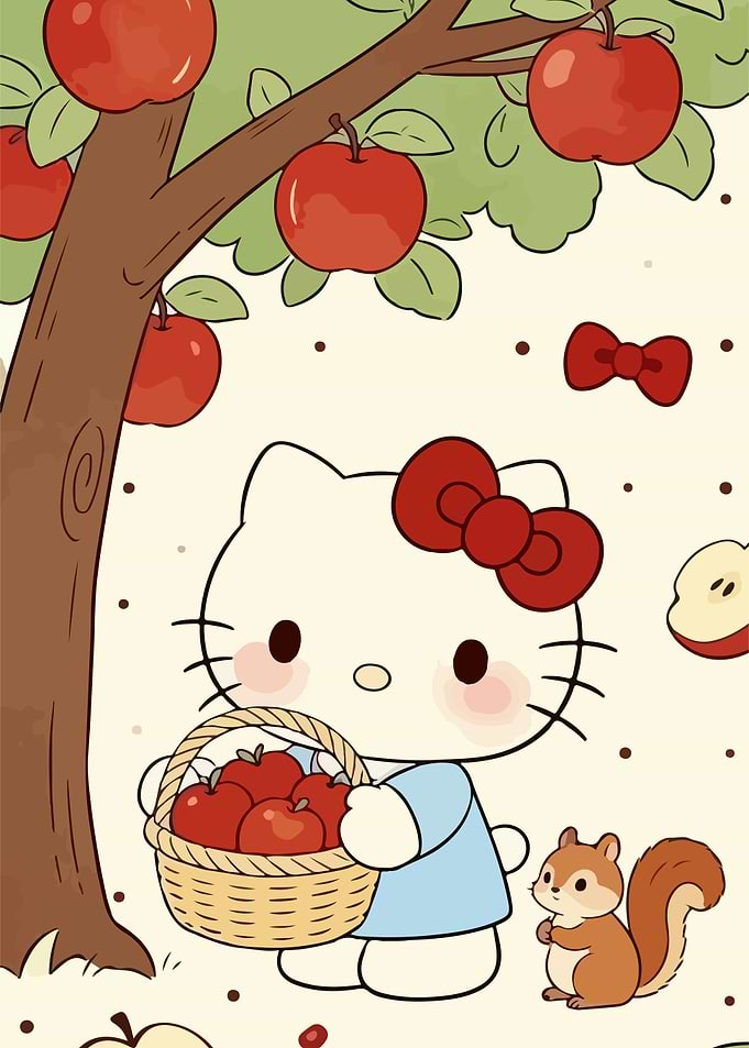 Hello Kitty Apple Picking Illustration
