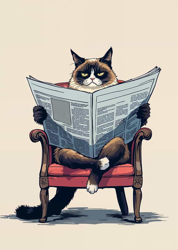 Grumpy Cat Reading the Newspaper