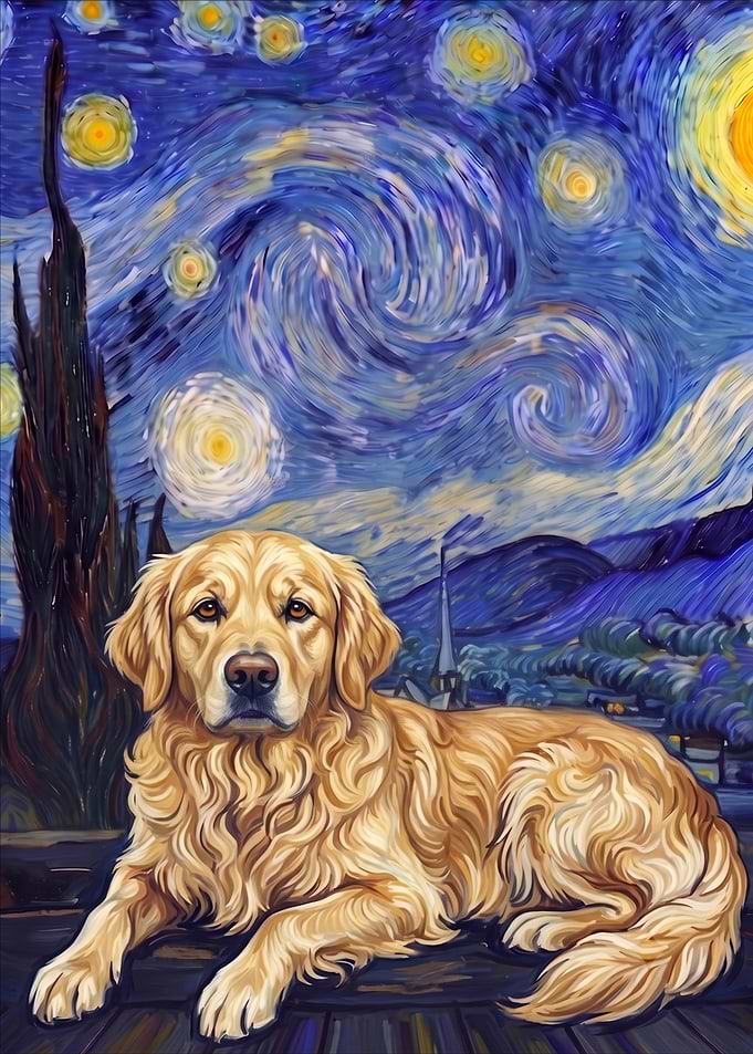 Golden Retriever in Starry Night Style
