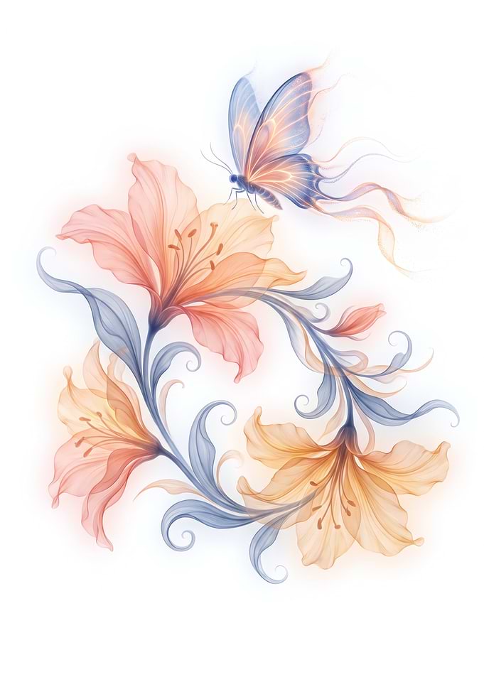 Ethereal Butterfly and Lily Floral Art