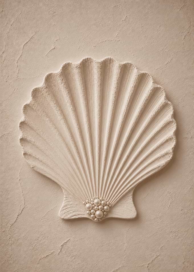 Beige Seashell Wall Art with Pearls