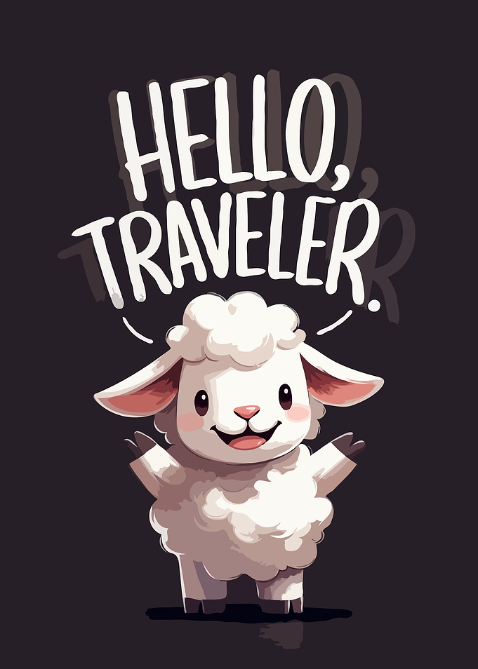 Cute Sheep Hello Traveler Illustration