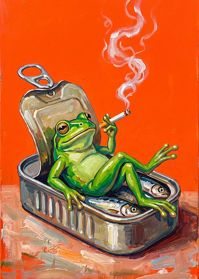 Frog Smoking in Sardine Tin