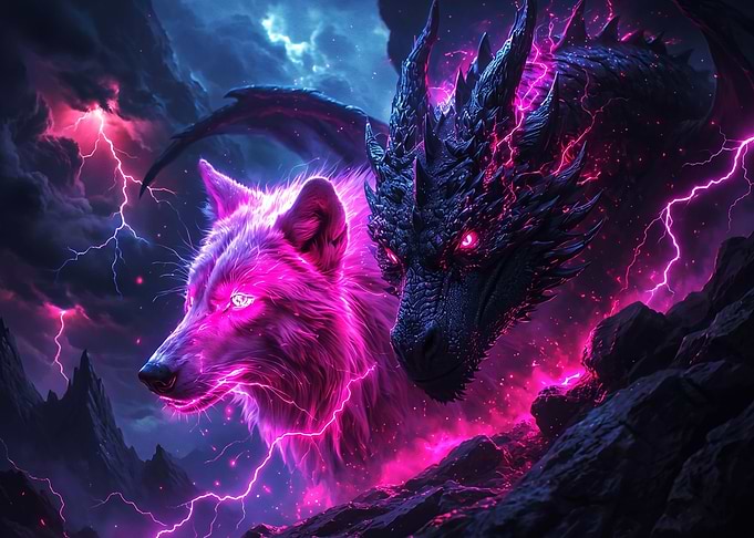 Neon Wolf and Dragon Duo