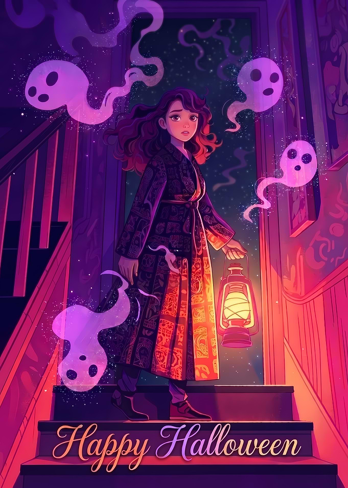 Girl with Lantern and Ghosts