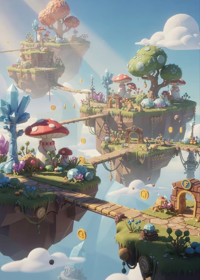 Floating Fantasy Mushroom Kingdom Islands