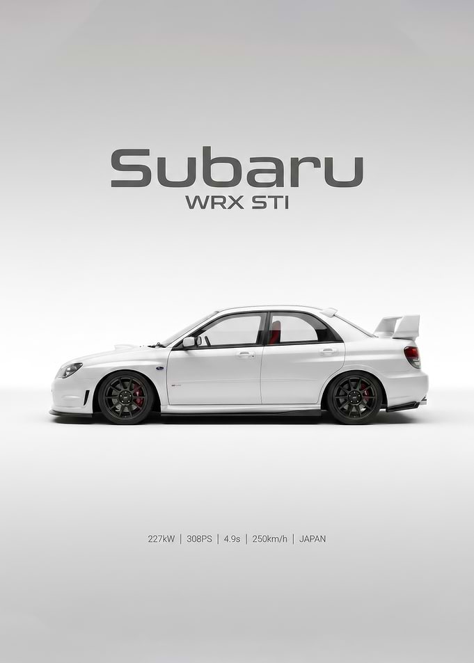 Minimalist White Subaru WRX STI 2007 Poster