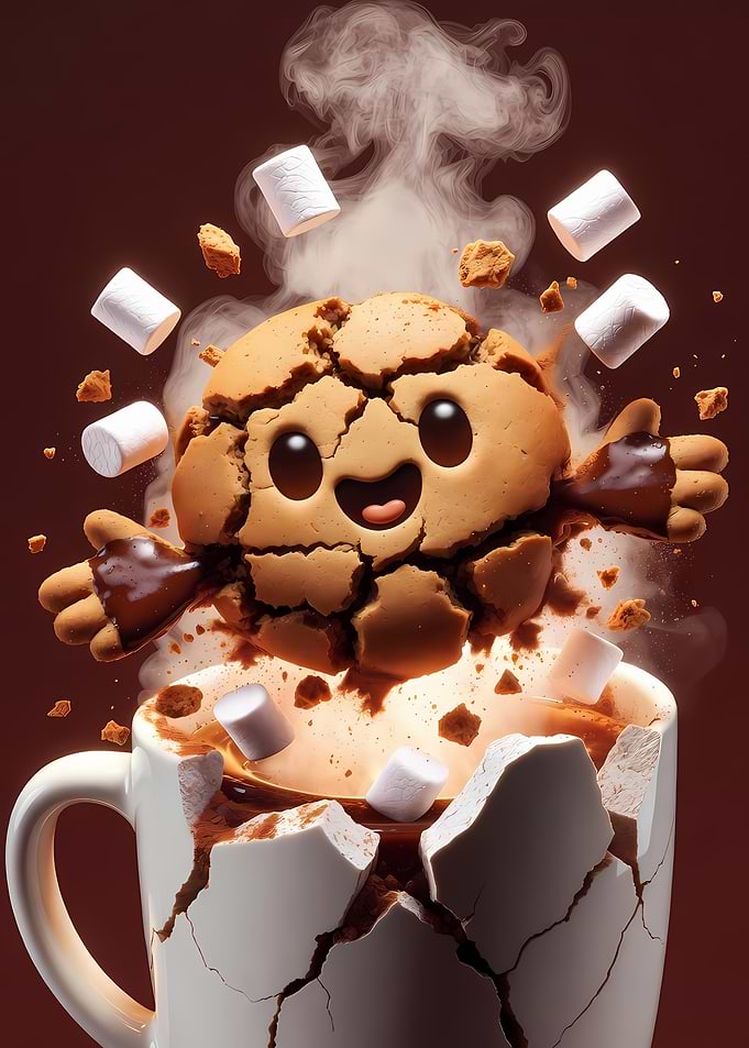 Cute Cookie Character in Hot Cocoa