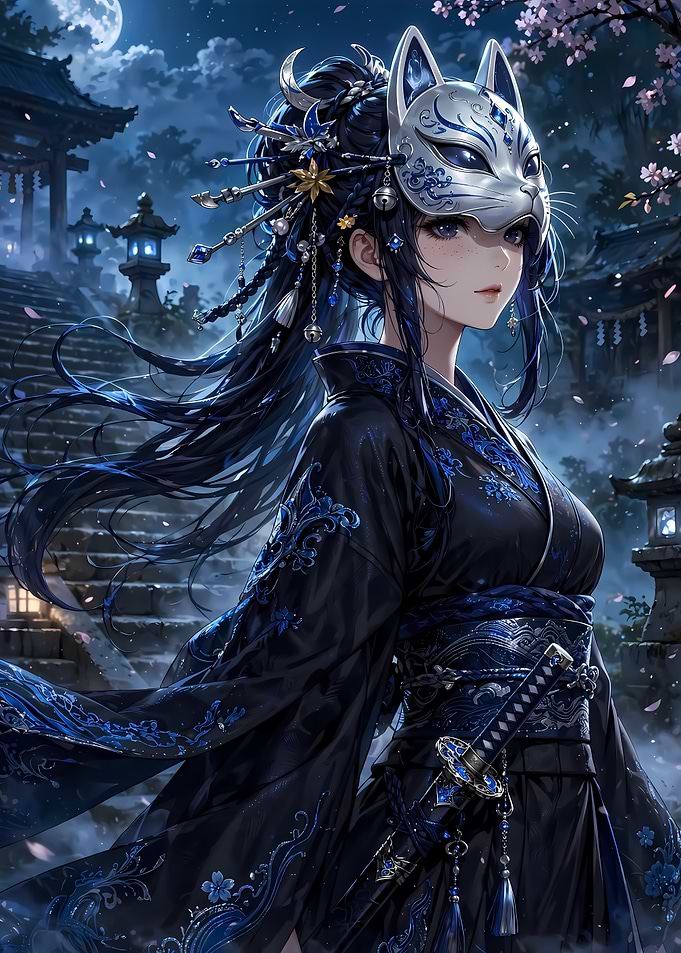 Anime Girl with Kitsune Mask
