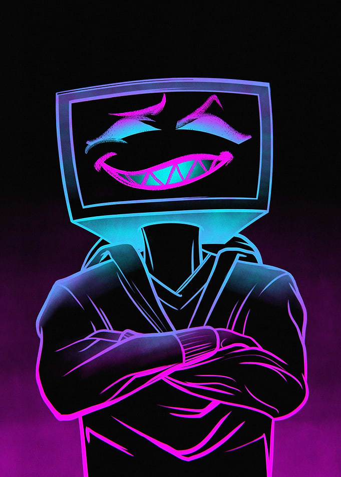 Neon TV Head Character Illustration
