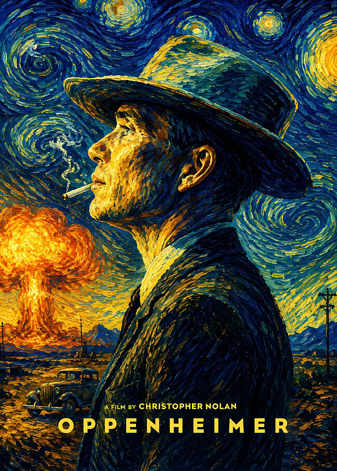Oppenheimer Starry Night Style Poster