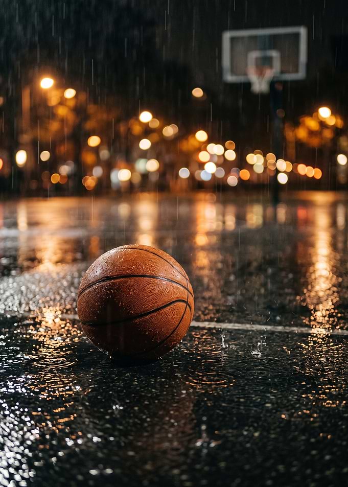 Basketball on a Rainy Court
